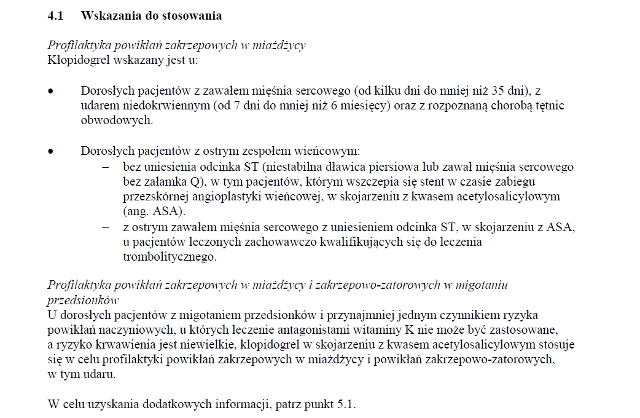 Wskazania wg ChPL