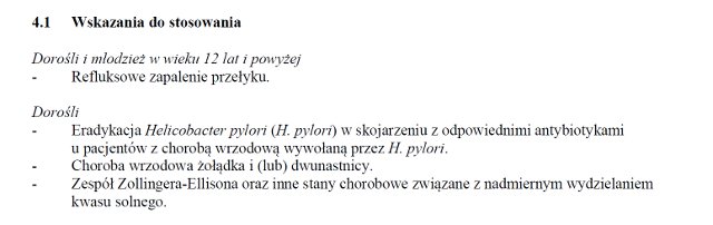 Wskazania wg ChPL