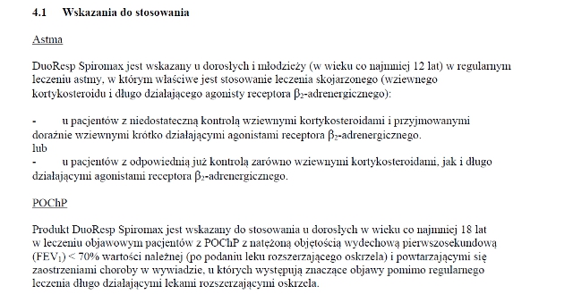 Wskazania wg ChPL
