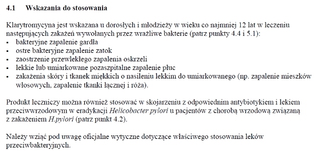 Wskazania wg ChPL