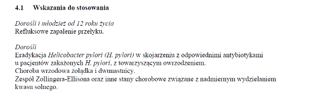 Wskazania wg ChPL